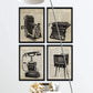 Pack de Cuatro láminas Vintage Camara de Fotos, máquina de Escribir, telefono y televisión con definiciones fotografía, emociones, Amistad y comunicacion 250 Gr-Artwork-Nacnic-Nacnic Estudio SL