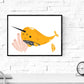 Pack de Cuatro Posters con Ilustraciones de Ballenas. Láminas con imágenes Infantiles de Ballenas. Ballenas en el Fondo del mar Naranja Gris y Rosa.-Artwork-Nacnic-Nacnic Estudio SL
