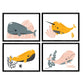 Pack de Cuatro Posters con Ilustraciones de Ballenas. Láminas con imágenes Infantiles de Ballenas. Ballenas en el Fondo del mar Naranja Gris y Rosa.-Artwork-Nacnic-Nacnic Estudio SL
