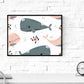 Pack de Cuatro Posters con Ilustraciones de Ballenas. Láminas con imágenes Infantiles de Ballenas. Ballenas Naranja Gris Faro y Estrella de mar.-Artwork-Nacnic-Nacnic Estudio SL