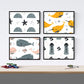 Pack de Cuatro Posters con Ilustraciones de Ballenas. Láminas con imágenes Infantiles de Ballenas. Ballenas Naranja Gris Faro y Estrella de mar.-Artwork-Nacnic-Nacnic Estudio SL