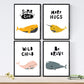 Pack de Cuatro Posters con Ilustraciones de Ballenas. Láminas con imágenes Infantiles de Ballenas. Ballenas Palabras Abrazo Salvaje Bonito y Valiente.-Artwork-Nacnic-Nacnic Estudio SL
