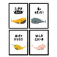 Pack de Cuatro Posters con Ilustraciones de Ballenas. Láminas con imágenes Infantiles de Ballenas. Ballenas Palabras Abrazo Salvaje Bonito y Valiente.-Artwork-Nacnic-Nacnic Estudio SL
