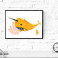 Pack de Cuatro Posters con Ilustraciones de Ballenas. Láminas con imágenes Infantiles de Ballenas. Composicion Ballenas en Fondo de mar.-Artwork-Nacnic-Nacnic Estudio SL