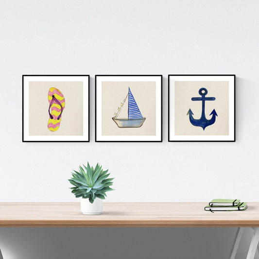 PACK de láminas para enmarcar DÍA DE PLAYA. Posters cuadrados con imágenes del mar. alta calidad-Artwork-Nacnic-Nacnic Estudio SL