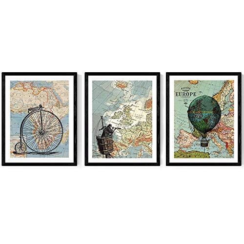PACK de láminas para enmarcar Viajando por EL Mundo. Posters con imágenes de mapas. Tamaño 24x30cm con Marco-Artwork-Nacnic-Nacnic Estudio SL