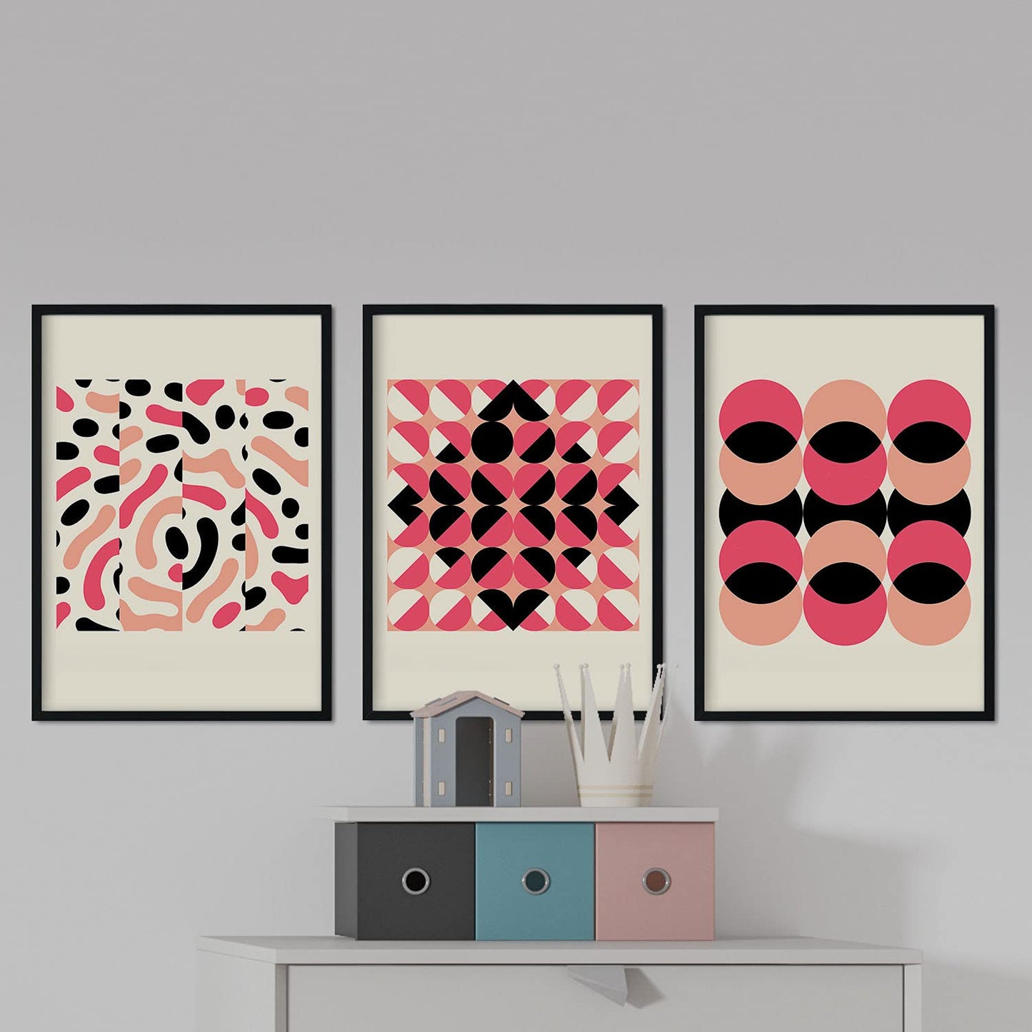 Pack de láminas Set rosa 1. Pósters con ilustraciones abstractas en estilo geométrico. Tonos rosados y pastel.-Artwork-Nacnic-Nacnic Estudio SL