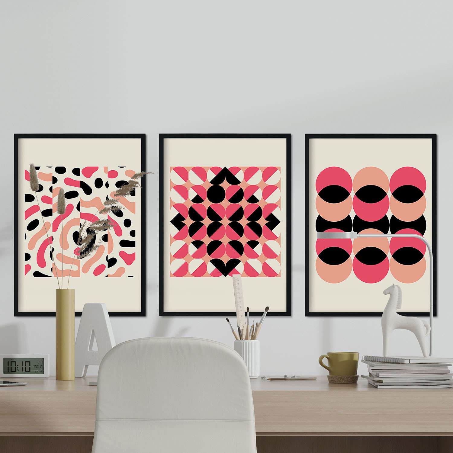 Pack de láminas Set rosa 1. Pósters con ilustraciones abstractas en estilo geométrico. Tonos rosados y pastel.-Artwork-Nacnic-Nacnic Estudio SL