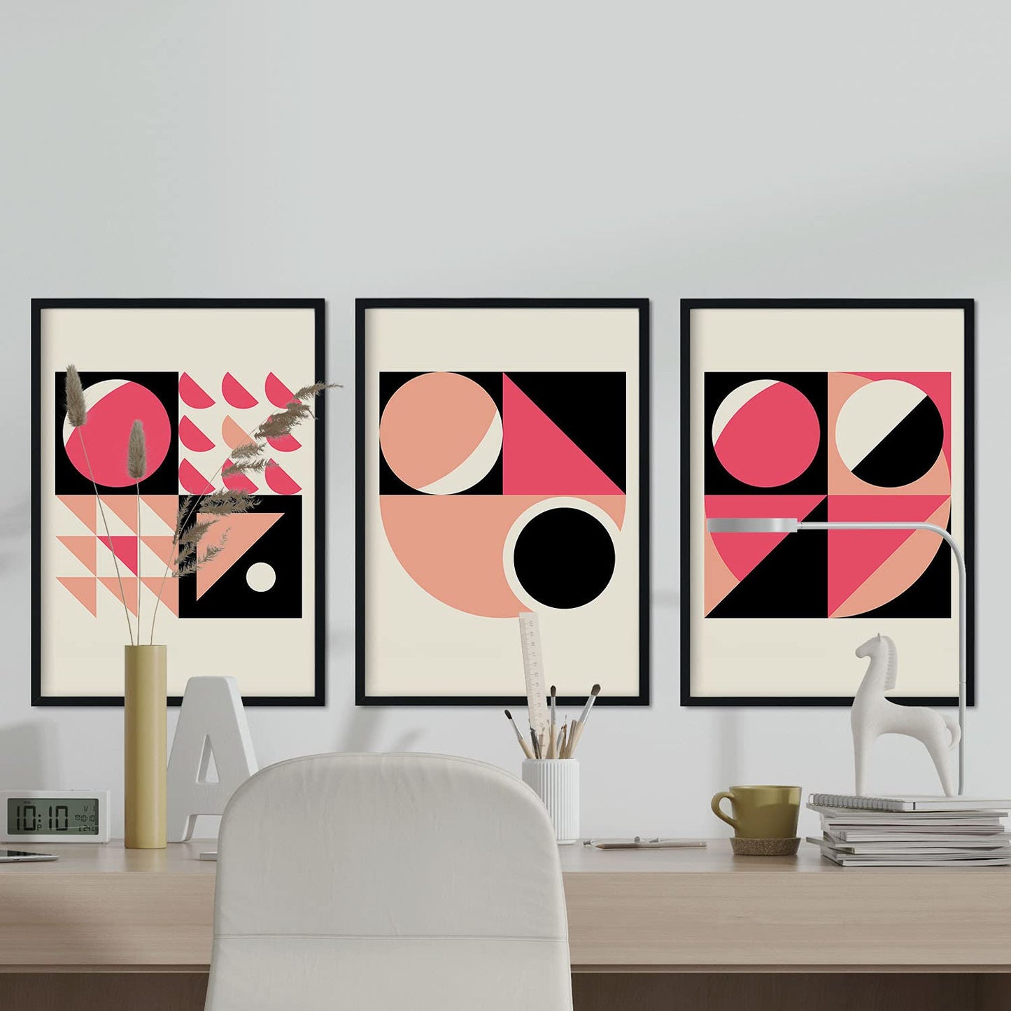 Pack de láminas Set rosa 2. Pósters con ilustraciones abstractas en estilo geométrico. Tonos rosados y pastel.-Artwork-Nacnic-Nacnic Estudio SL