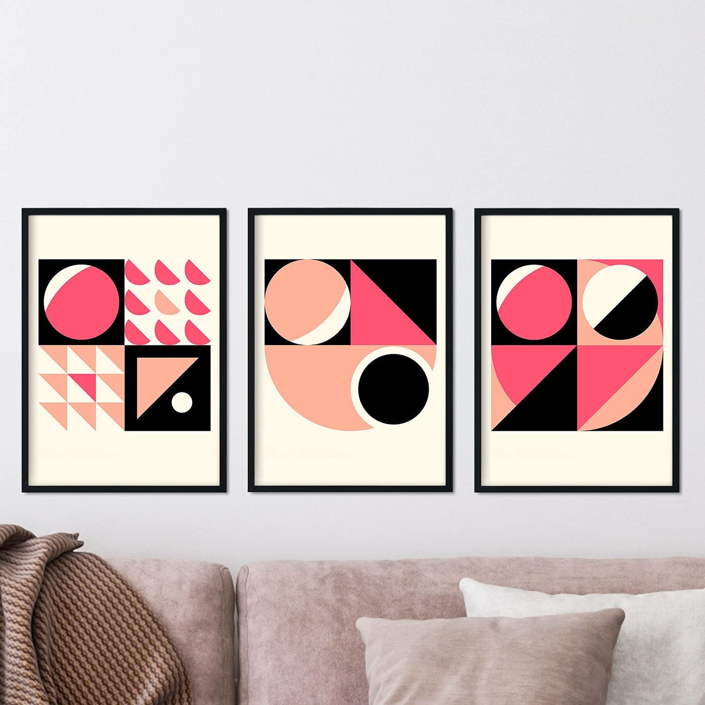 Pack de láminas Set rosa 2. Pósters con ilustraciones abstractas en estilo geométrico. Tonos rosados y pastel.-Artwork-Nacnic-Nacnic Estudio SL