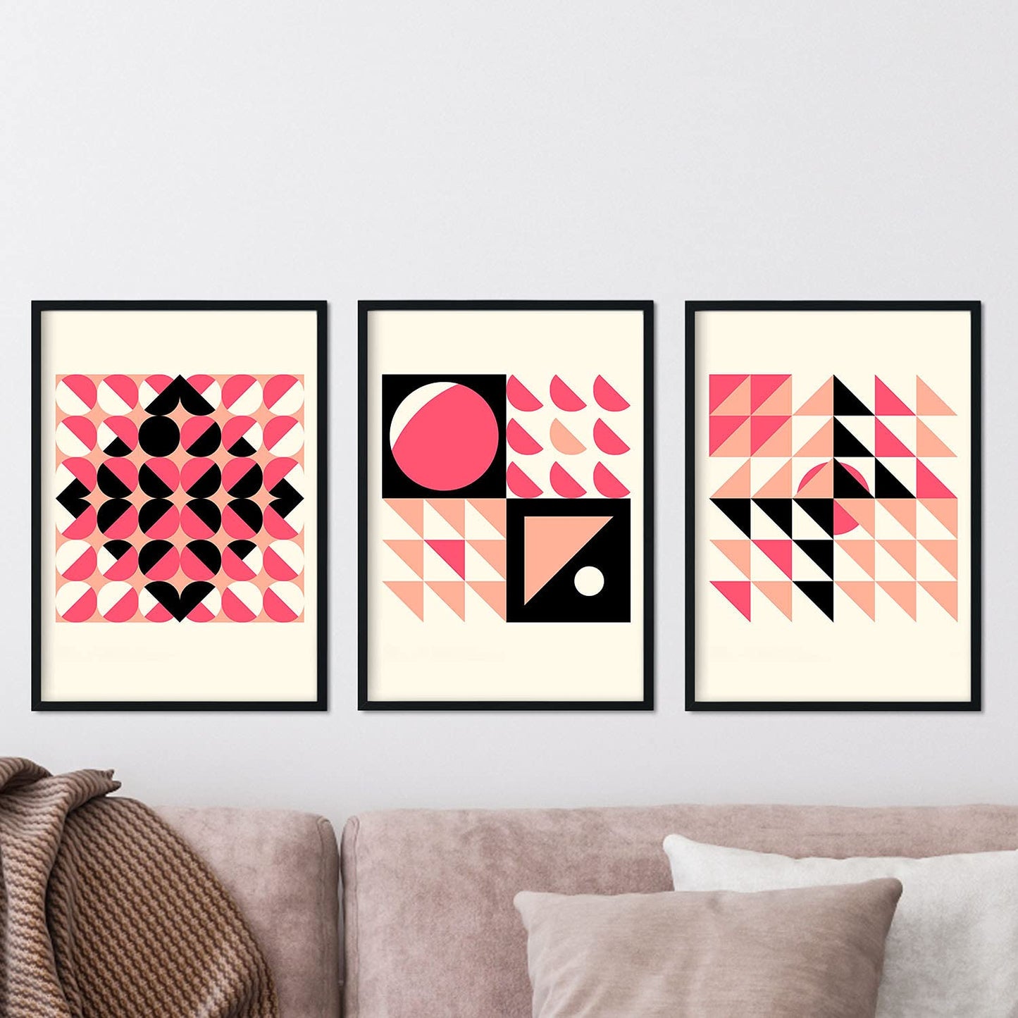 Pack de láminas Set rosa 3. Pósters con ilustraciones abstractas en estilo geométrico. Tonos rosados y pastel.-Artwork-Nacnic-Nacnic Estudio SL