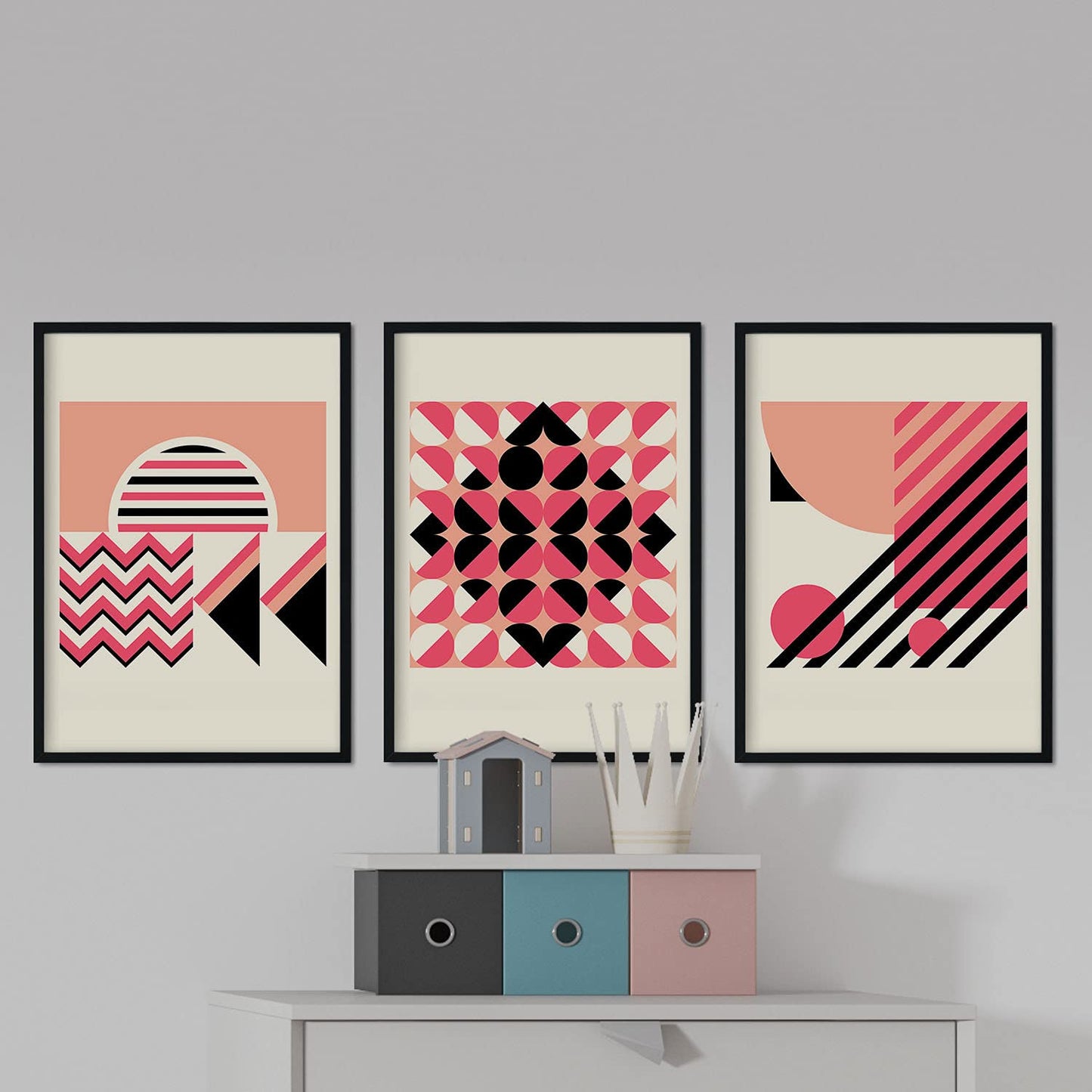 Pack de láminas Set rosa 6. Pósters con ilustraciones abstractas en estilo geométrico. Tonos rosados y pastel.-Artwork-Nacnic-Nacnic Estudio SL