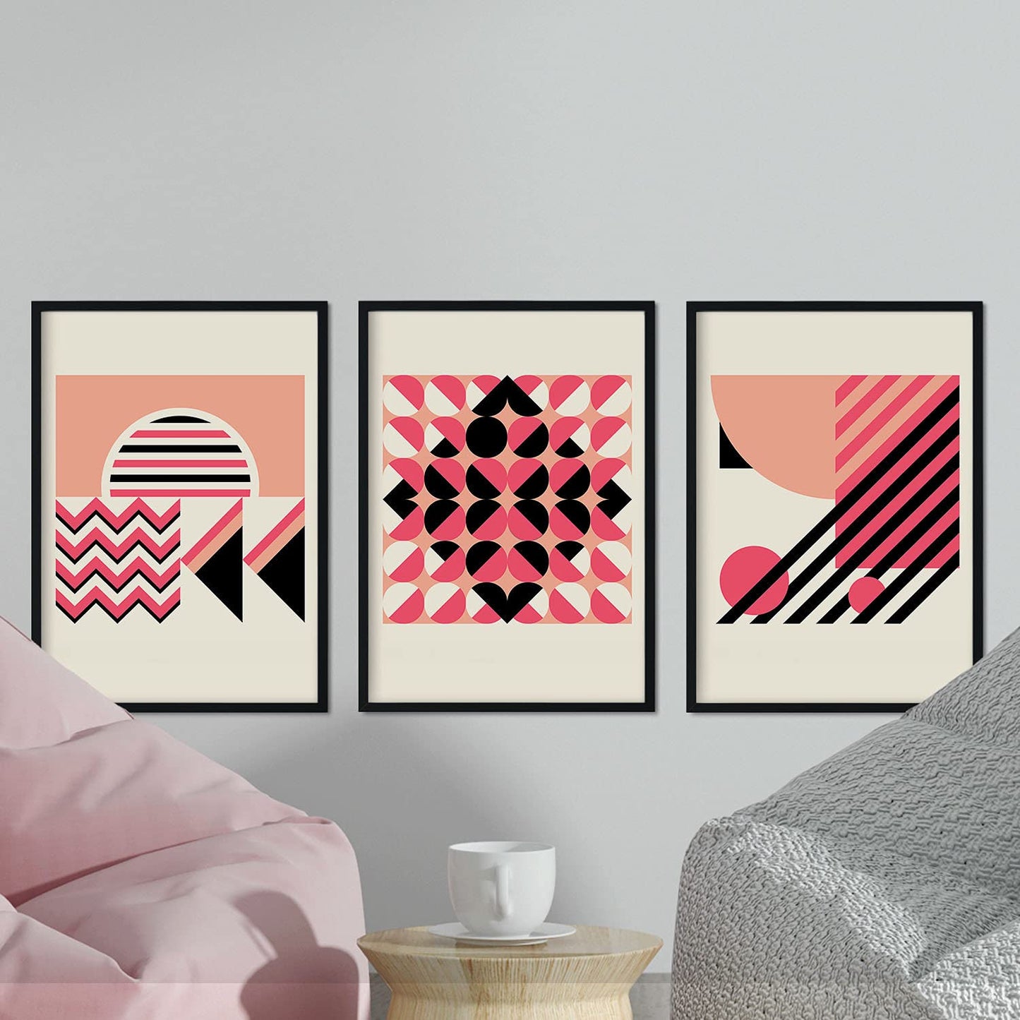 Pack de láminas Set rosa 6. Pósters con ilustraciones abstractas en estilo geométrico. Tonos rosados y pastel.-Artwork-Nacnic-Nacnic Estudio SL