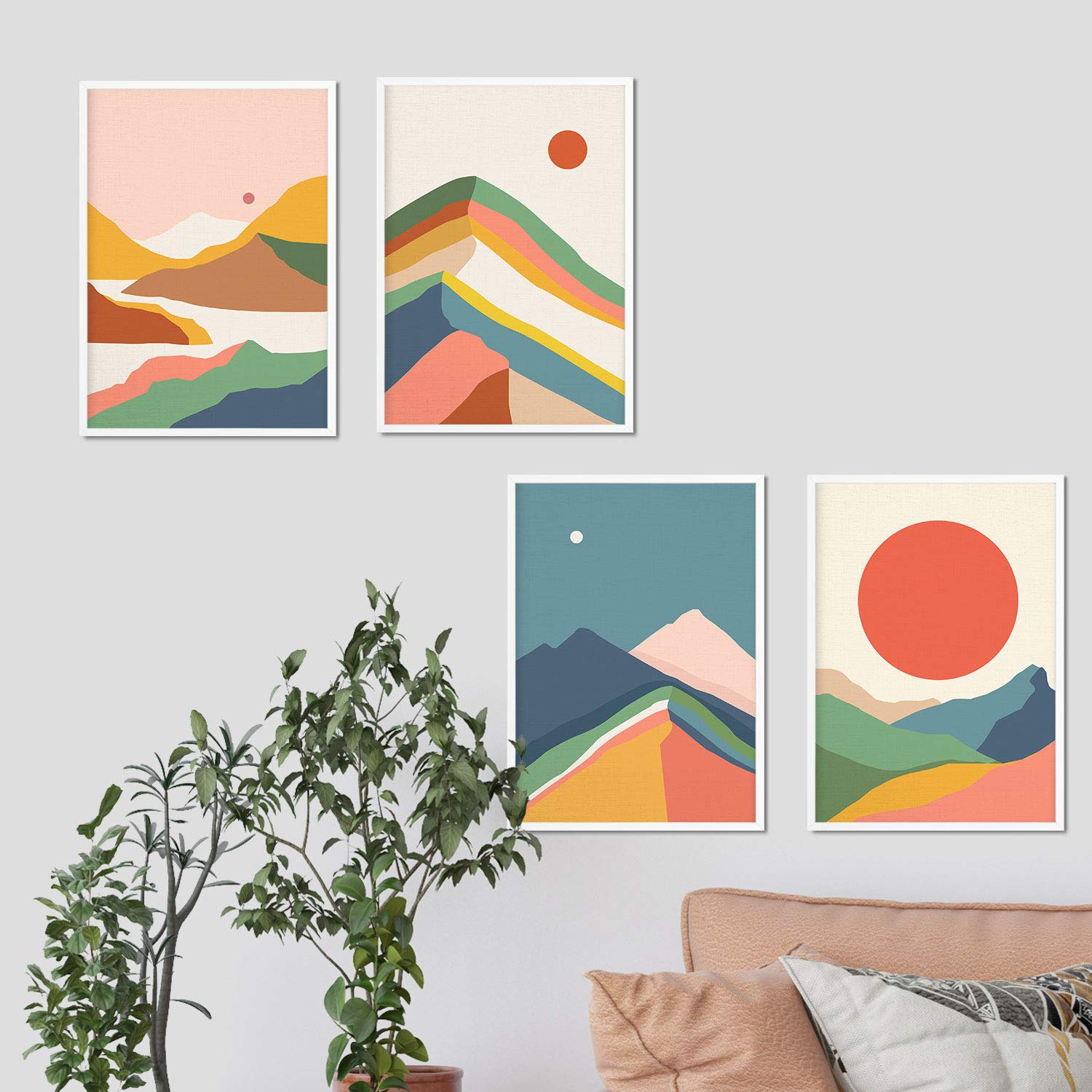 Pack de posters con dibujos de montañas a color. Set de láminas de decoración 'Montaña Con Colores Rojizos' coloridas-Artwork-Nacnic-Nacnic Estudio SL