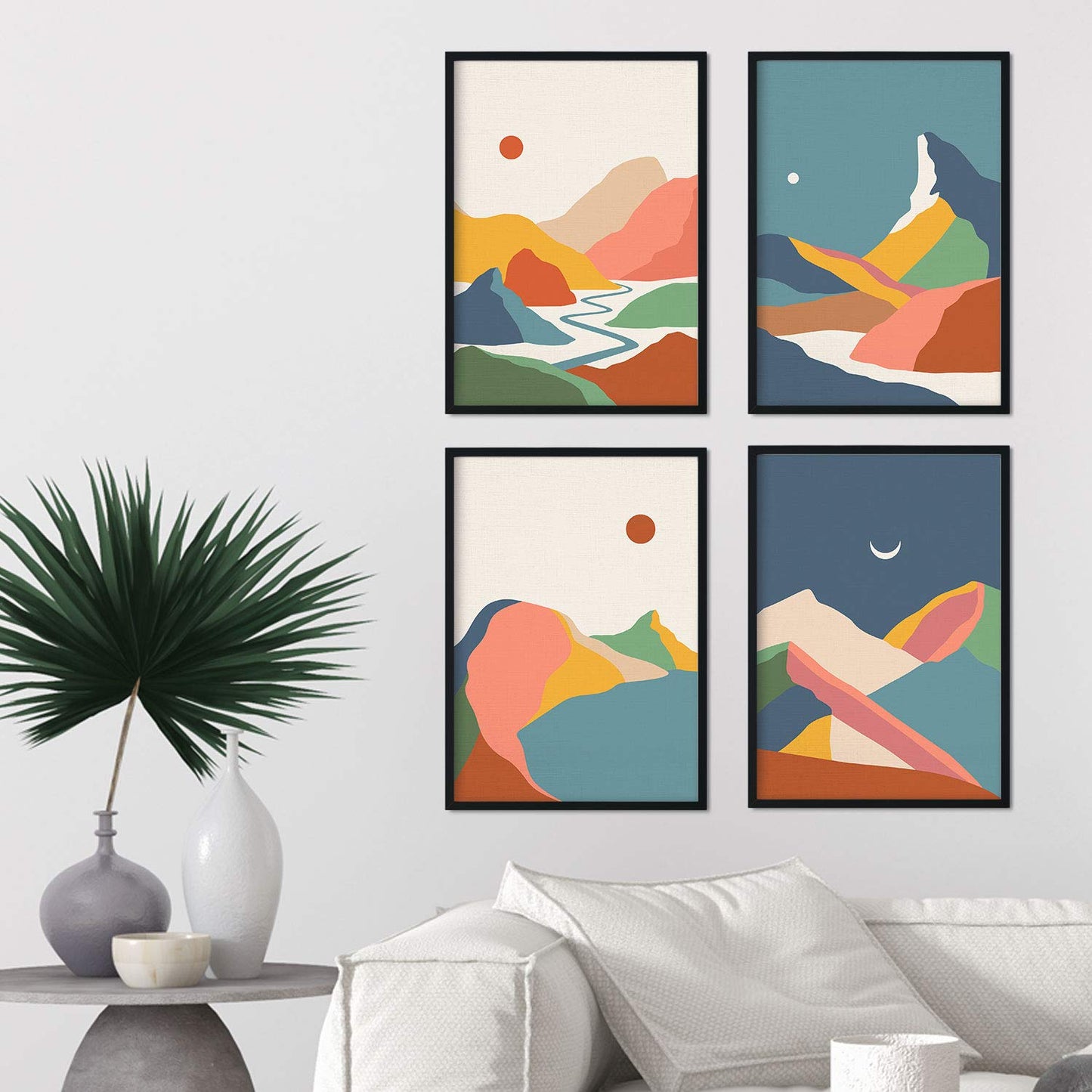 Pack de posters con dibujos de montañas a color. Set de láminas de decoración 'Montaña Con Colores Tierra' coloridas-Artwork-Nacnic-Nacnic Estudio SL