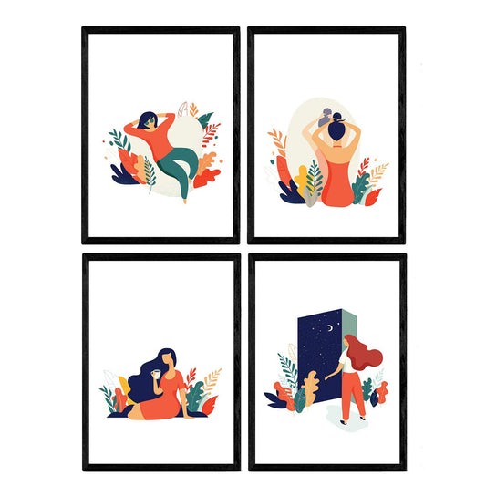 Pack de posters con ilustraciones de mujeres de cada dia. Mujer plantas, mujer en la noche con estrellas y luna.-Artwork-Nacnic-Nacnic Estudio SL
