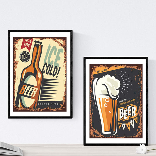 Pack de posters de cervezas y chupitos. Láminas de Anuncio retro cerveza. Posters de alcohol y bebidas para bares.-Artwork-Nacnic-Nacnic Estudio SL