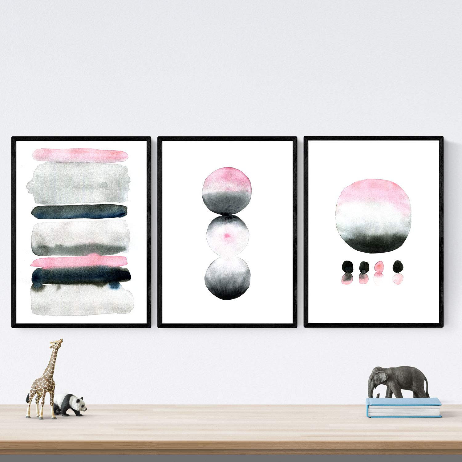 Pack de posters de Colores acuarela negro rosa gris. Láminas coloridas con diseño nórdico.-Artwork-Nacnic-Nacnic Estudio SL