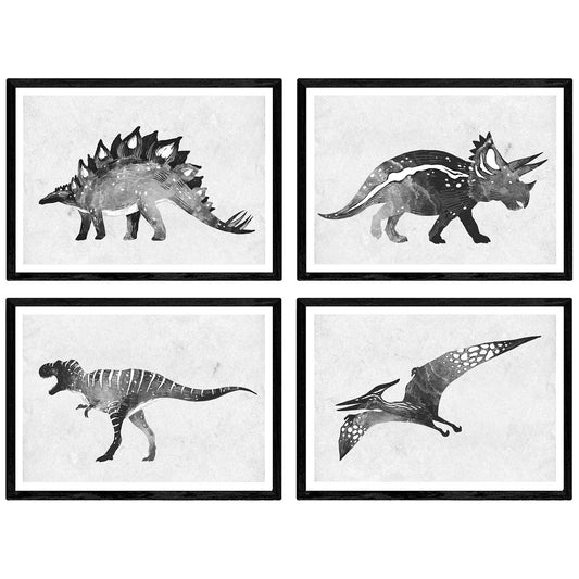 Pack de posters de Dinosaurios acuarela negro. Láminas de dinosaurios para niños.-Artwork-Nacnic-Nacnic Estudio SL