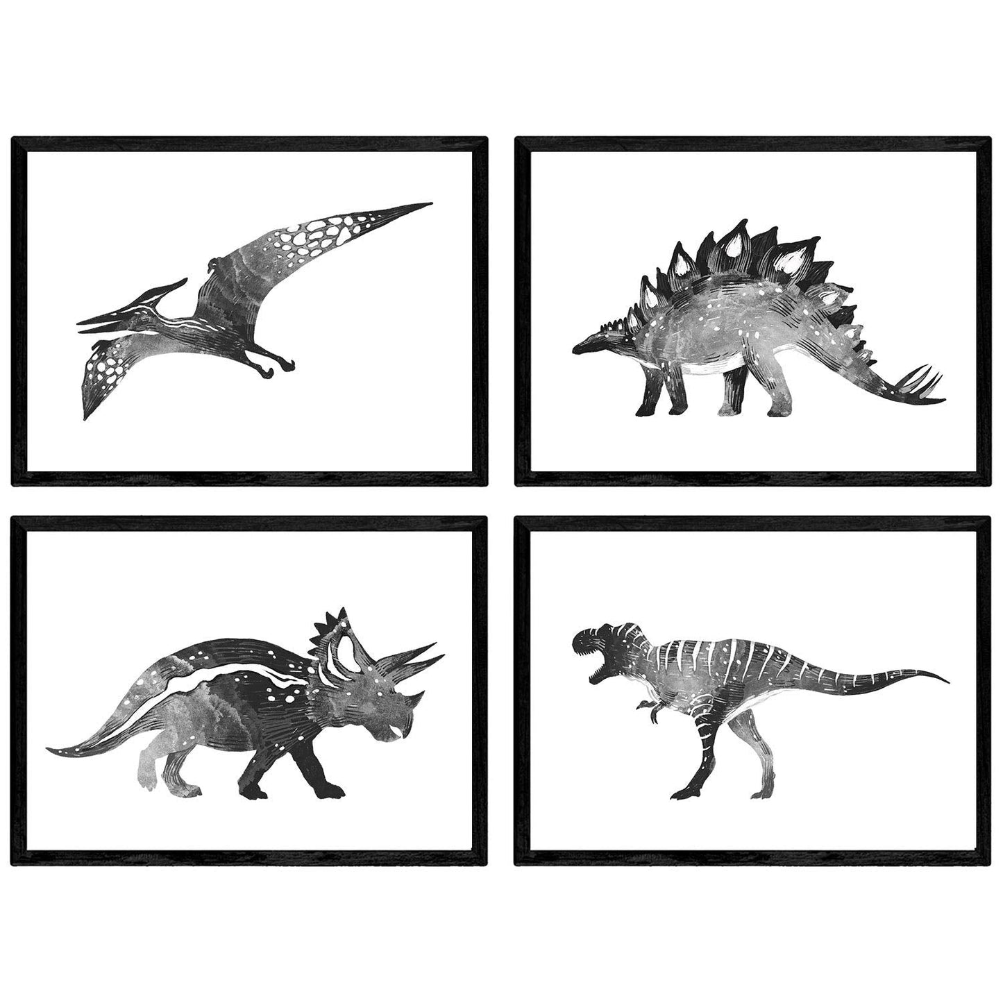 Pack de posters de Dinosaurios blanco y negro. Láminas de dinosaurios para niños.-Artwork-Nacnic-Nacnic Estudio SL