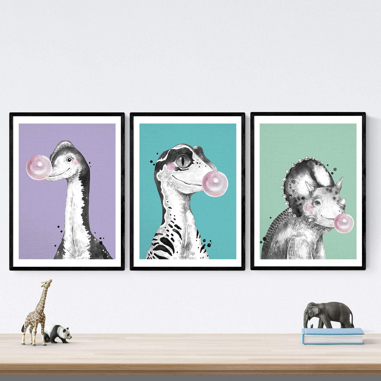 Pack de posters de Dinosaurios con chicle. Láminas de dinosaurios para niños.-Artwork-Nacnic-Nacnic Estudio SL