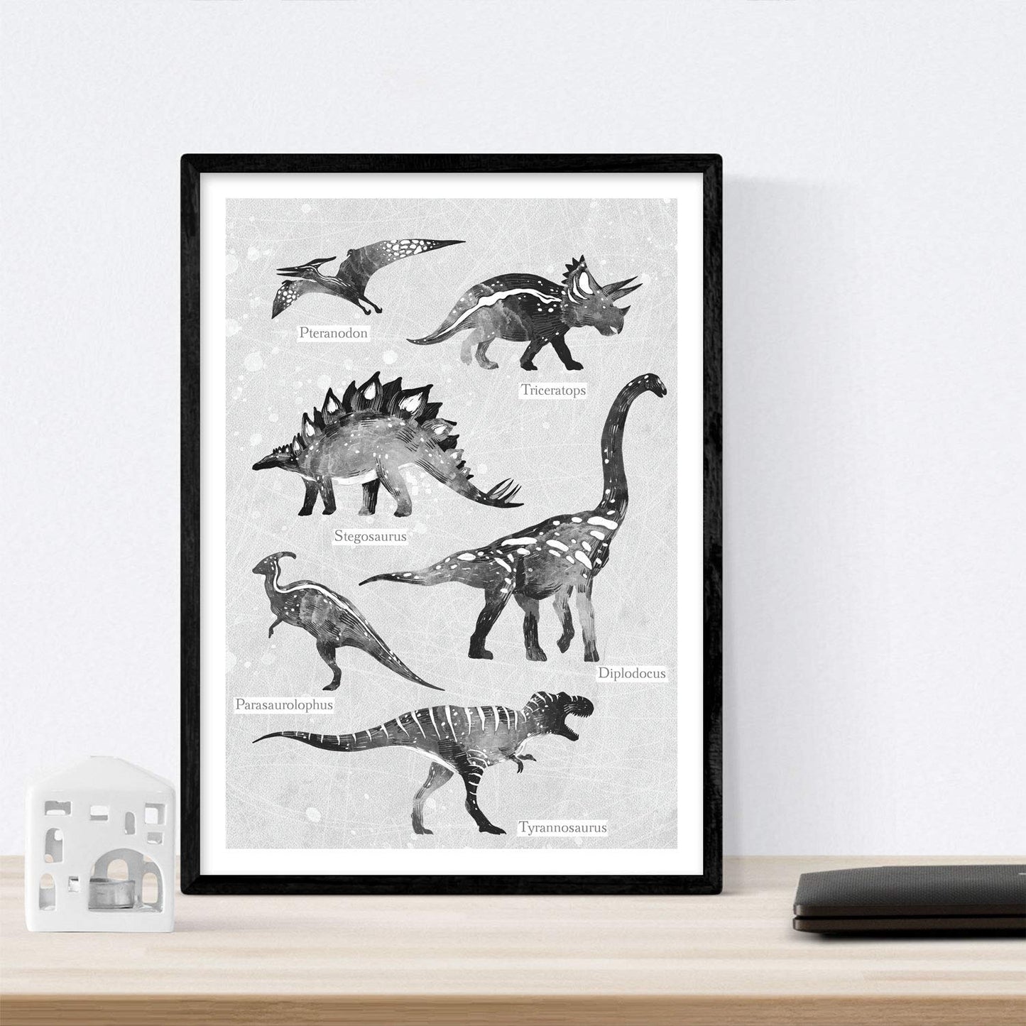 Pack de posters de Dinosaurios tonos grises. Láminas de dinosaurios para niños.-Artwork-Nacnic-Nacnic Estudio SL