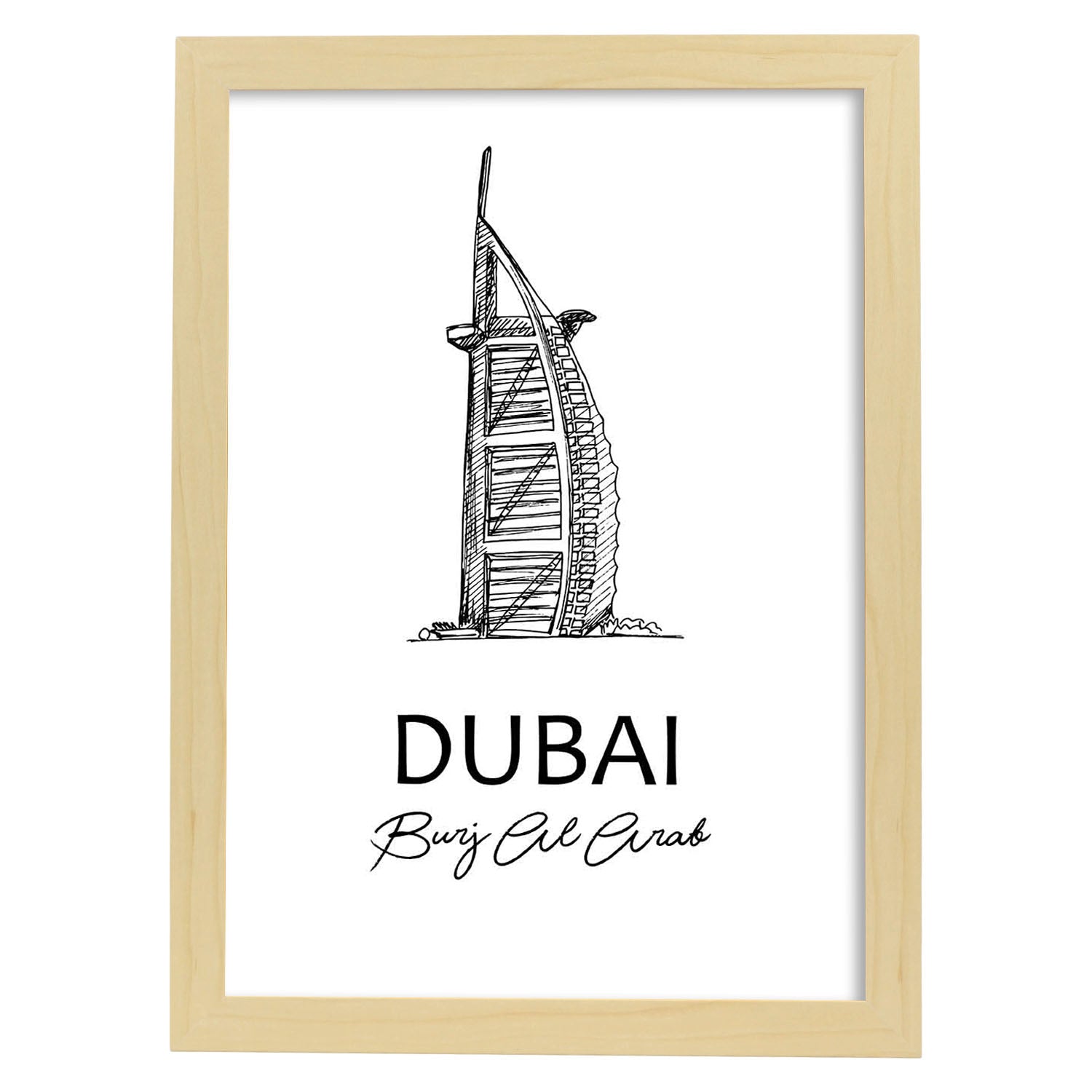 Pack de posters de Dubai -Burj Al Arab. Láminas con monumentos de ciudades.-Artwork-Nacnic-A3-Marco Madera clara-Nacnic Estudio SL