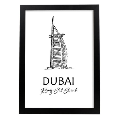Pack de posters de Dubai -Burj Al Arab. Láminas con monumentos de ciudades.-Artwork-Nacnic-A4-Marco Negro-Nacnic Estudio SL
