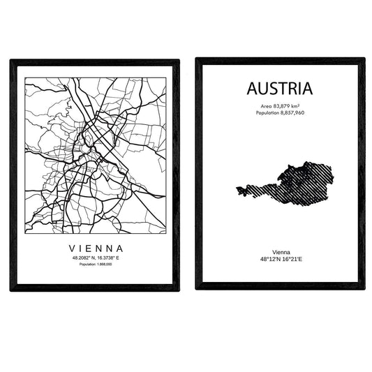 Pack de posters de paises y monumentos. Austria y viena mapa de ciudad.-Artwork-Nacnic-Nacnic Estudio SL