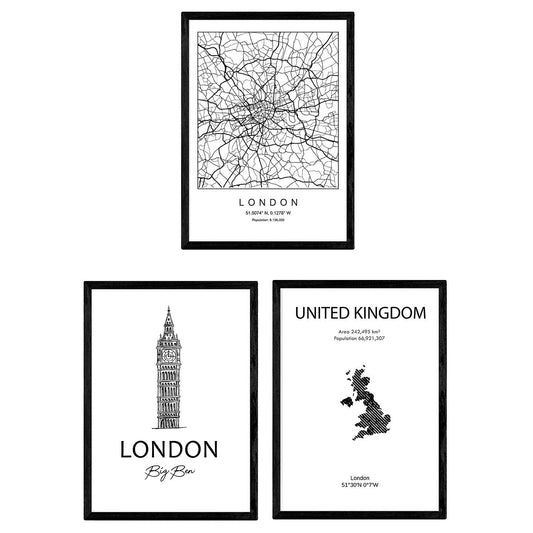 Pack de posters de paises y monumentos. Mapa ciudad Londres United Kingdom y monumentos A.-Artwork-Nacnic-Nacnic Estudio SL