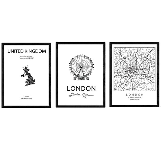 Pack de posters de paises y monumentos. Mapa ciudad Londres United Kingdom y monumentos B.-Artwork-Nacnic-Nacnic Estudio SL