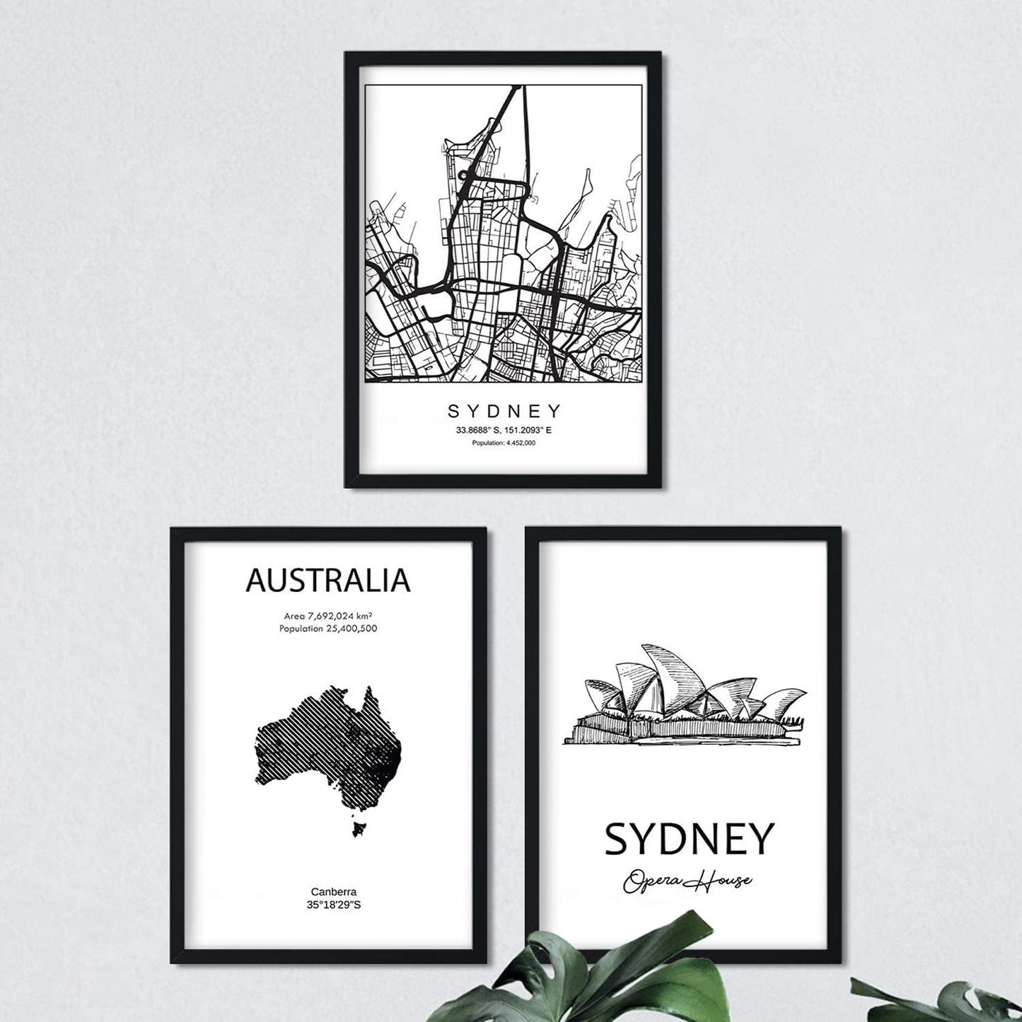 Pack de posters de paises y monumentos. Mapa cuidad Sidney, monumento Harbour Bridge y mapa Australia B.-Artwork-Nacnic-Nacnic Estudio SL