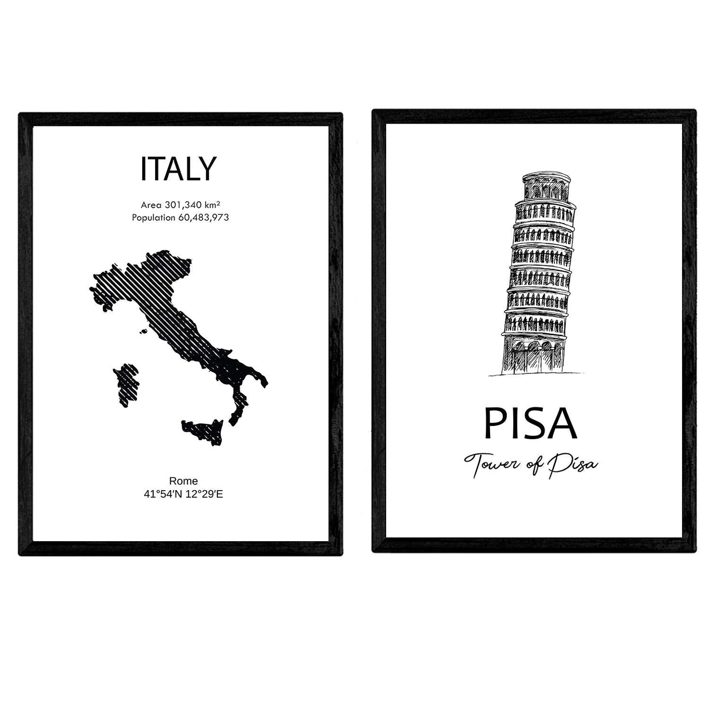 Pack de posters de paises y monumentos. Mapa Italia y monumentos torre de Pisa.-Artwork-Nacnic-Nacnic Estudio SL