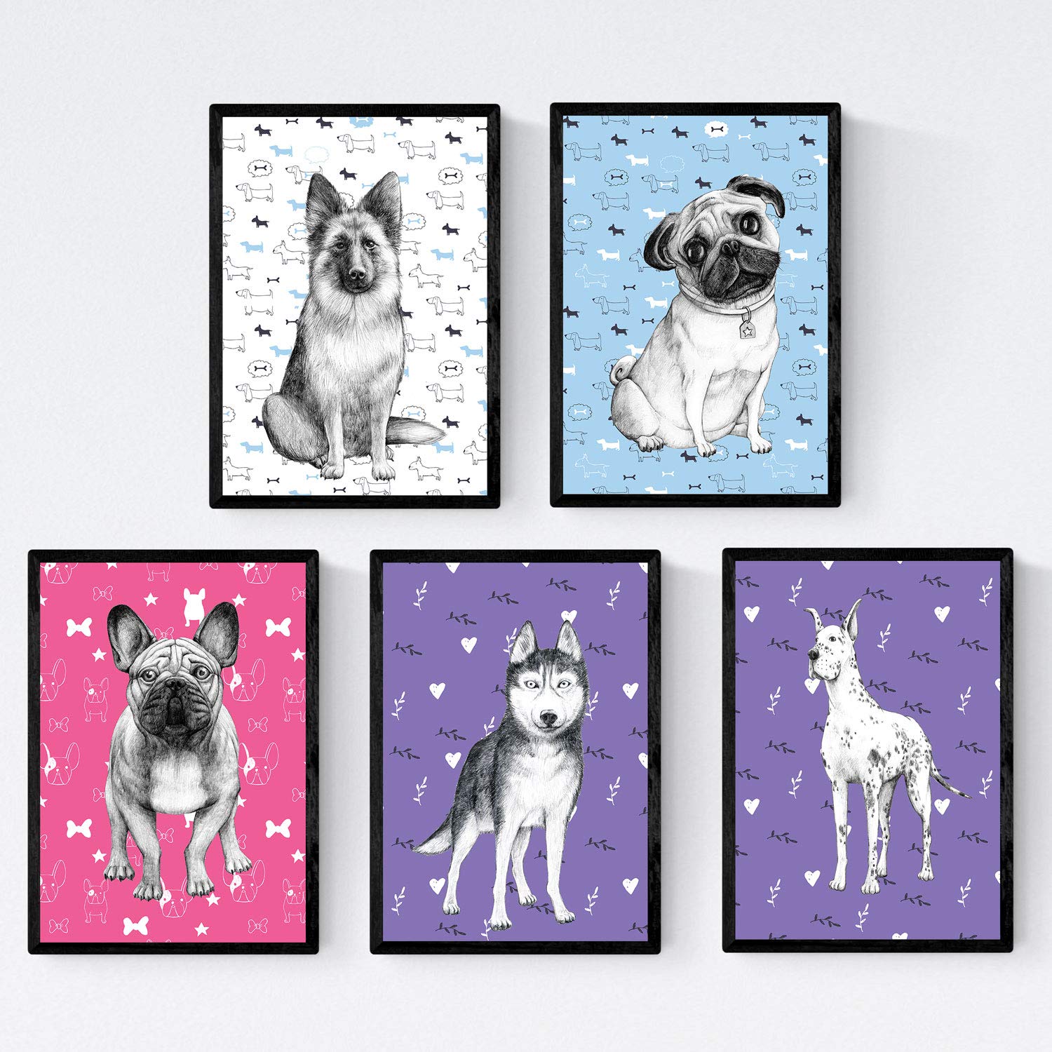 Pack de posters de Perros de raza colores. Láminas decorativas de perros.-Artwork-Nacnic-Nacnic Estudio SL