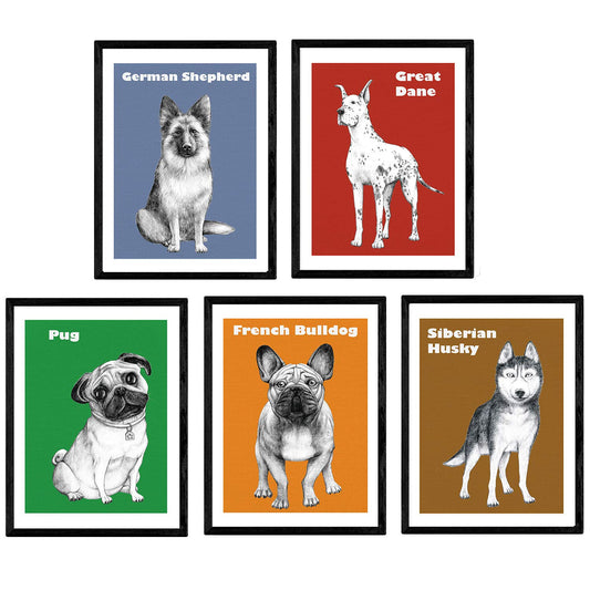 Pack de posters de Perros de raza pop art. Láminas decorativas de perros.-Artwork-Nacnic-Nacnic Estudio SL