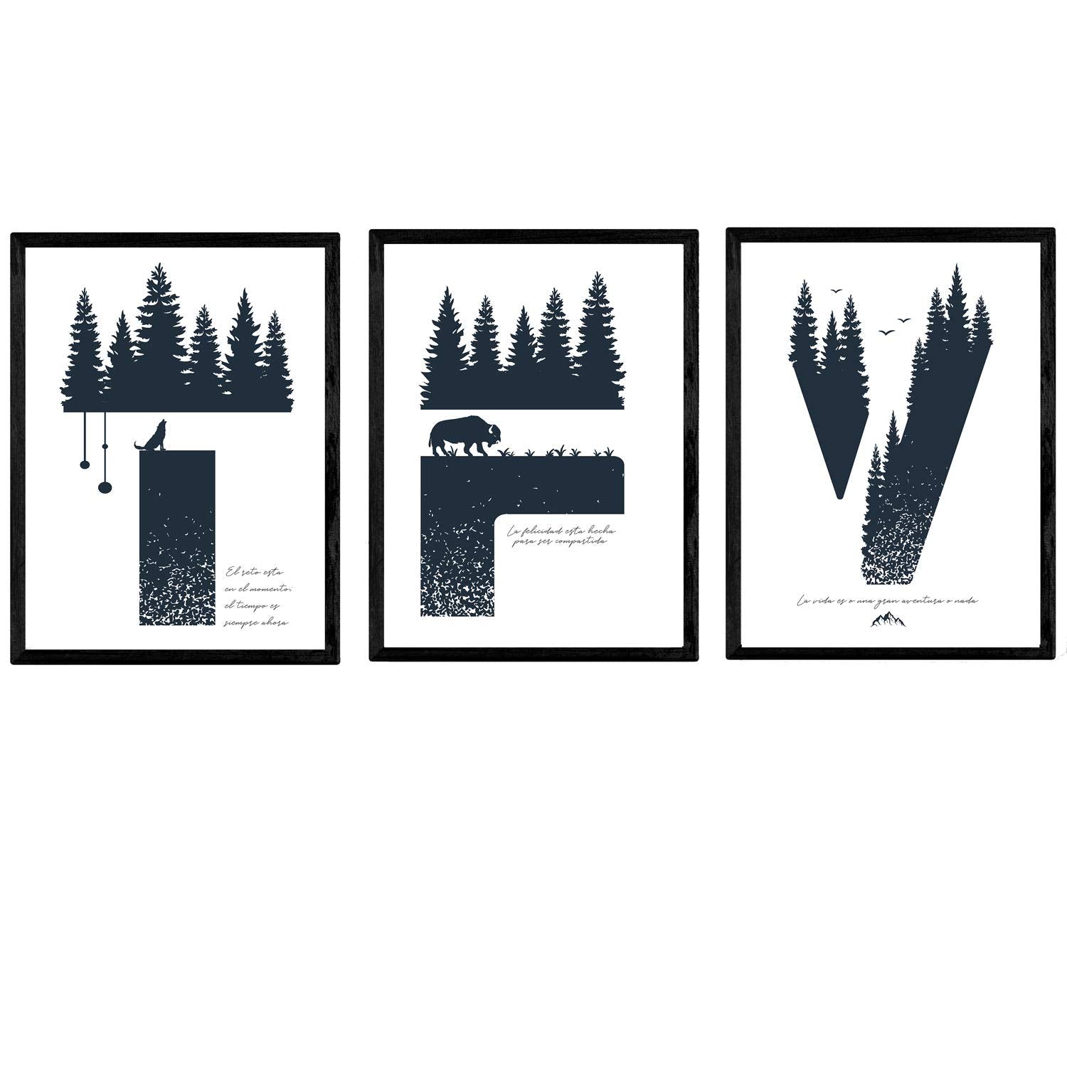Pack de Tres Posters de Letras con diseño de Naturaleza. Letras T, F, V. Posters de Letras con diseño.-Artwork-Nacnic-Nacnic Estudio SL