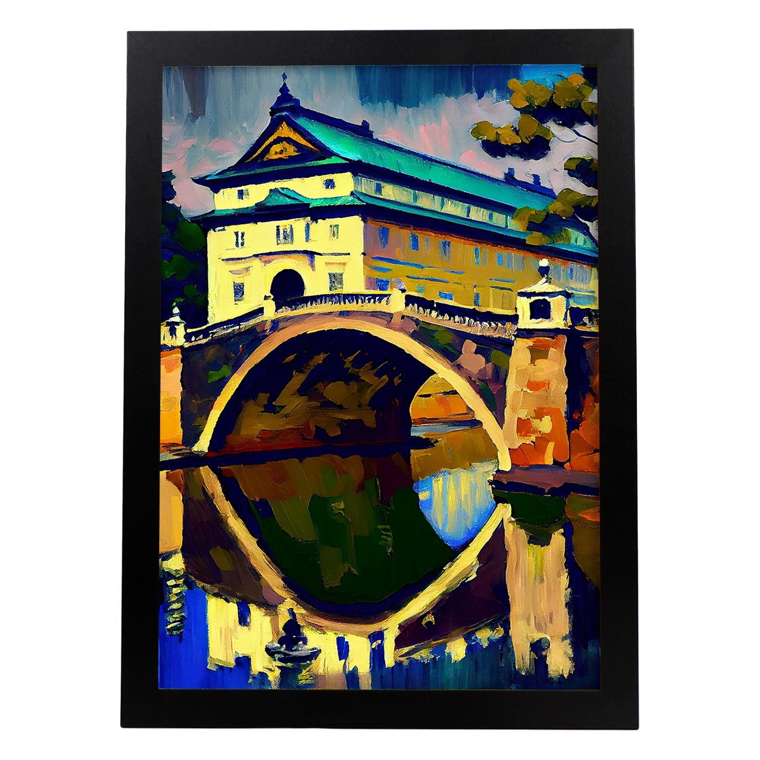Palacio imperial nacnico Tokio Japón Pintura al óleo de pincel. Estampados de arte de pared estético para el diseño de dormitorio o sala de estar.-Artwork-Nacnic-A4-Sin marco-Nacnic Estudio SL