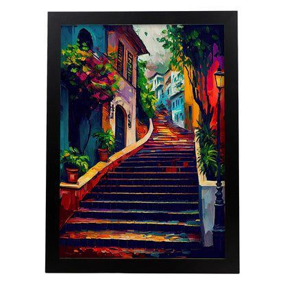 Pasos nacnic Selaron Río de Janeiro Brasil Pintura al óleo Bru. Estampados de arte de pared estético para el diseño de dormitorio o sala de estar.-Artwork-Nacnic-A4-Sin marco-Nacnic Estudio SL