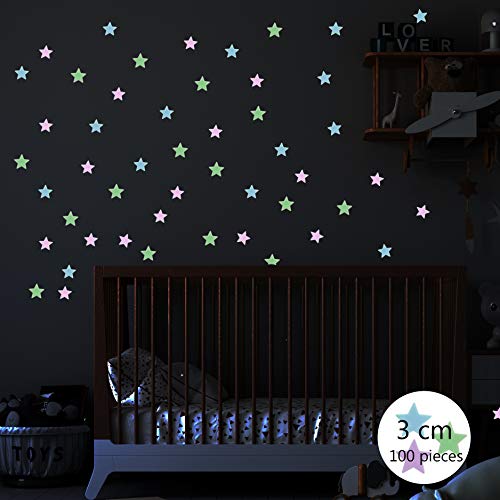 100 piezas Pegatinas de pared luminosas que brillan en la oscuridad,  pegatinas de estrellas para habitaciones de niños y bebés, pegatinas  fluorescentes coloridas para decoración de la habitación del hogar