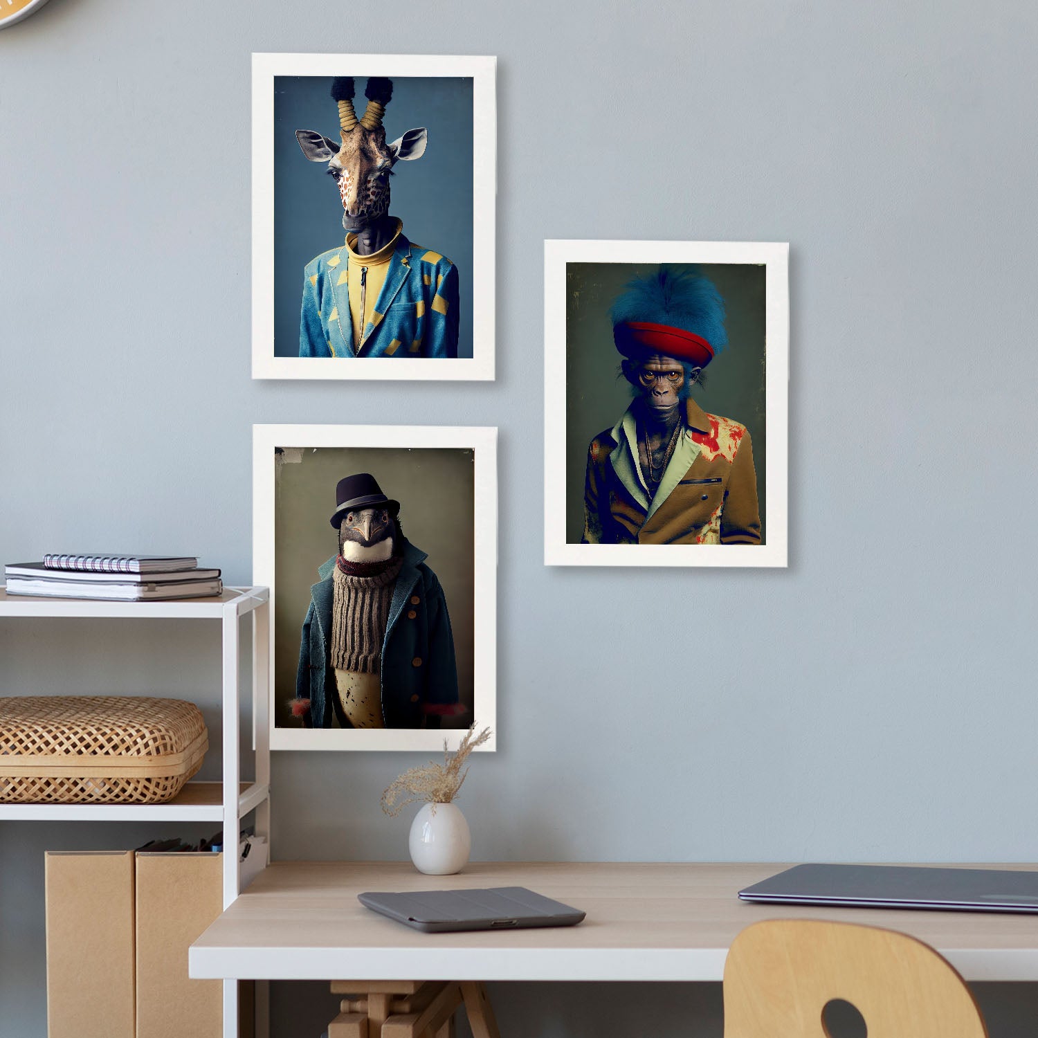 Penguin de mono de jirafa de animales humanos nacnic. Estampados de arte de pared estético para el diseño de dormitorio o sala de estar-Artwork-Nacnic-Nacnic Estudio SL