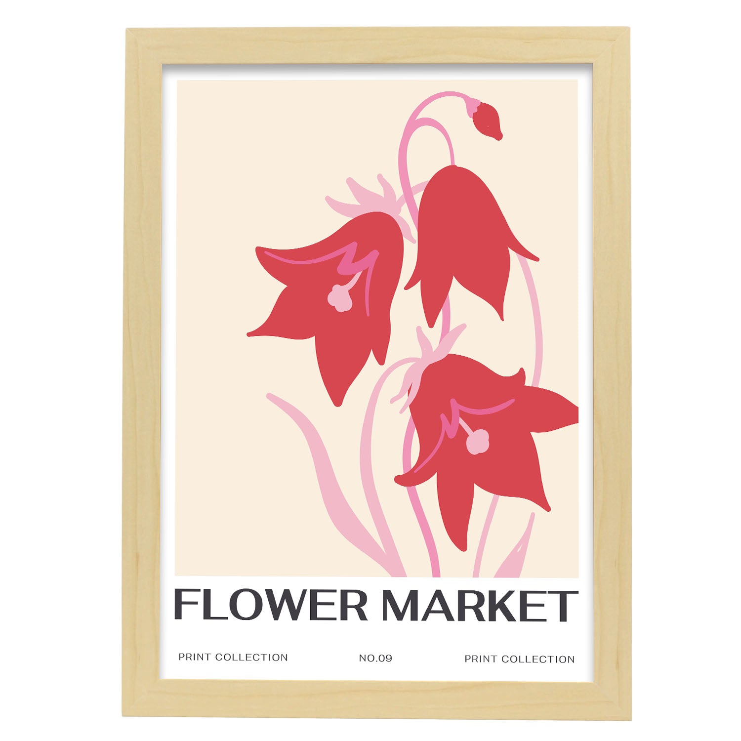Pink bell flowers-Artwork-Nacnic-A3-Marco Madera clara-Nacnic Estudio SL
