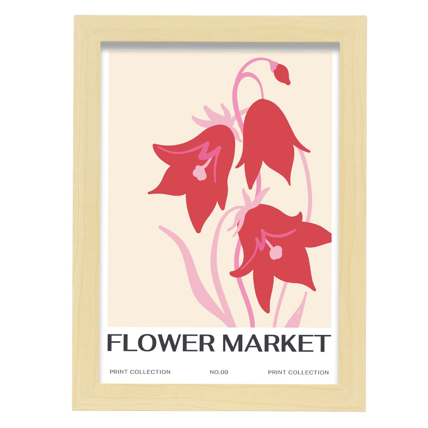 Pink bell flowers-Artwork-Nacnic-A4-Marco Madera clara-Nacnic Estudio SL