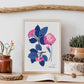 Pink Flowers Blue Leaves-Artwork-Nacnic-Nacnic Estudio SL