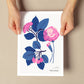Pink Flowers Blue Leaves-Artwork-Nacnic-Nacnic Estudio SL
