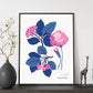 Pink Flowers Blue Leaves-Artwork-Nacnic-Nacnic Estudio SL