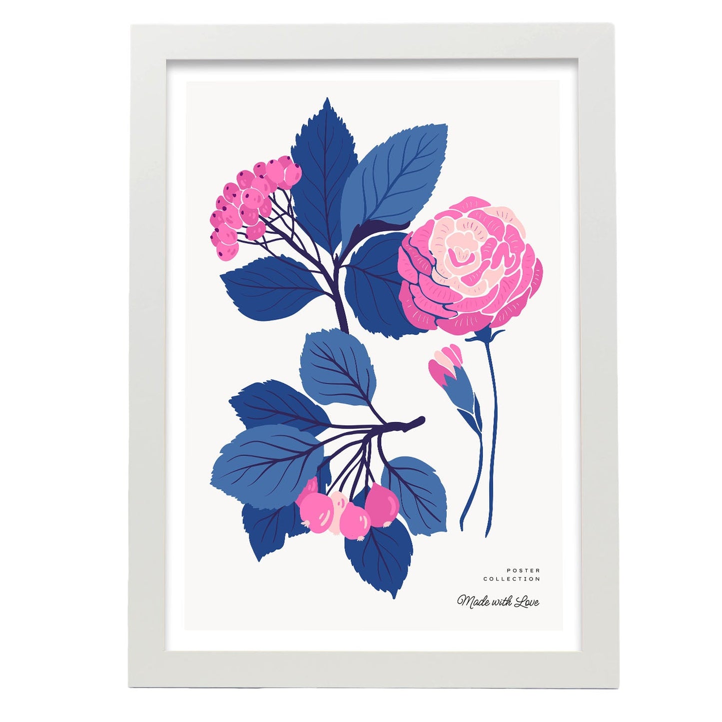 Pink Flowers Blue Leaves-Artwork-Nacnic-A3-Marco Blanco-Nacnic Estudio SL