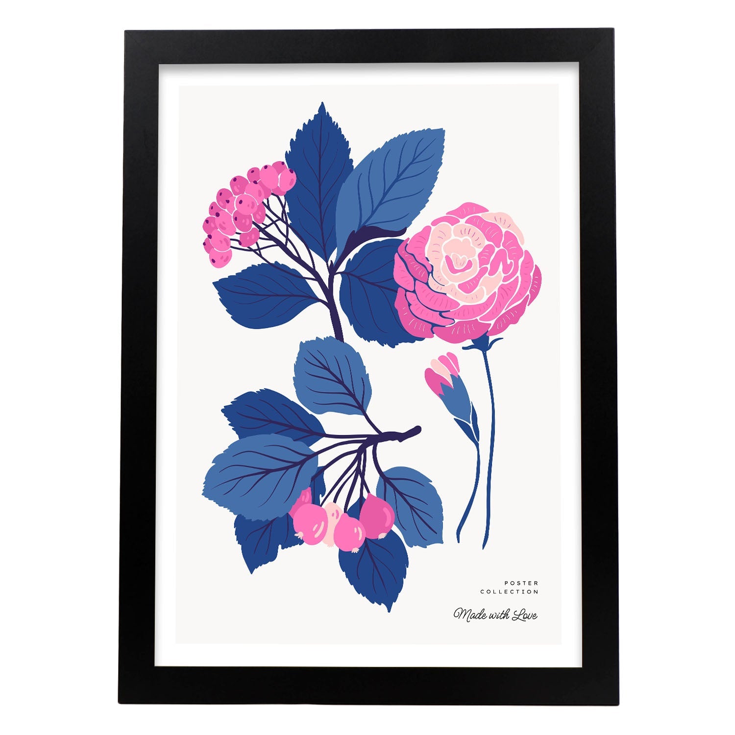 Pink Flowers Blue Leaves-Artwork-Nacnic-A3-Sin marco-Nacnic Estudio SL