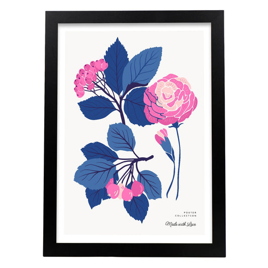 Pink Flowers Blue Leaves-Artwork-Nacnic-A3-Sin marco-Nacnic Estudio SL