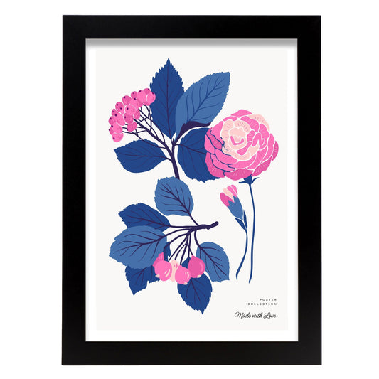 Pink Flowers Blue Leaves-Artwork-Nacnic-A4-Sin marco-Nacnic Estudio SL
