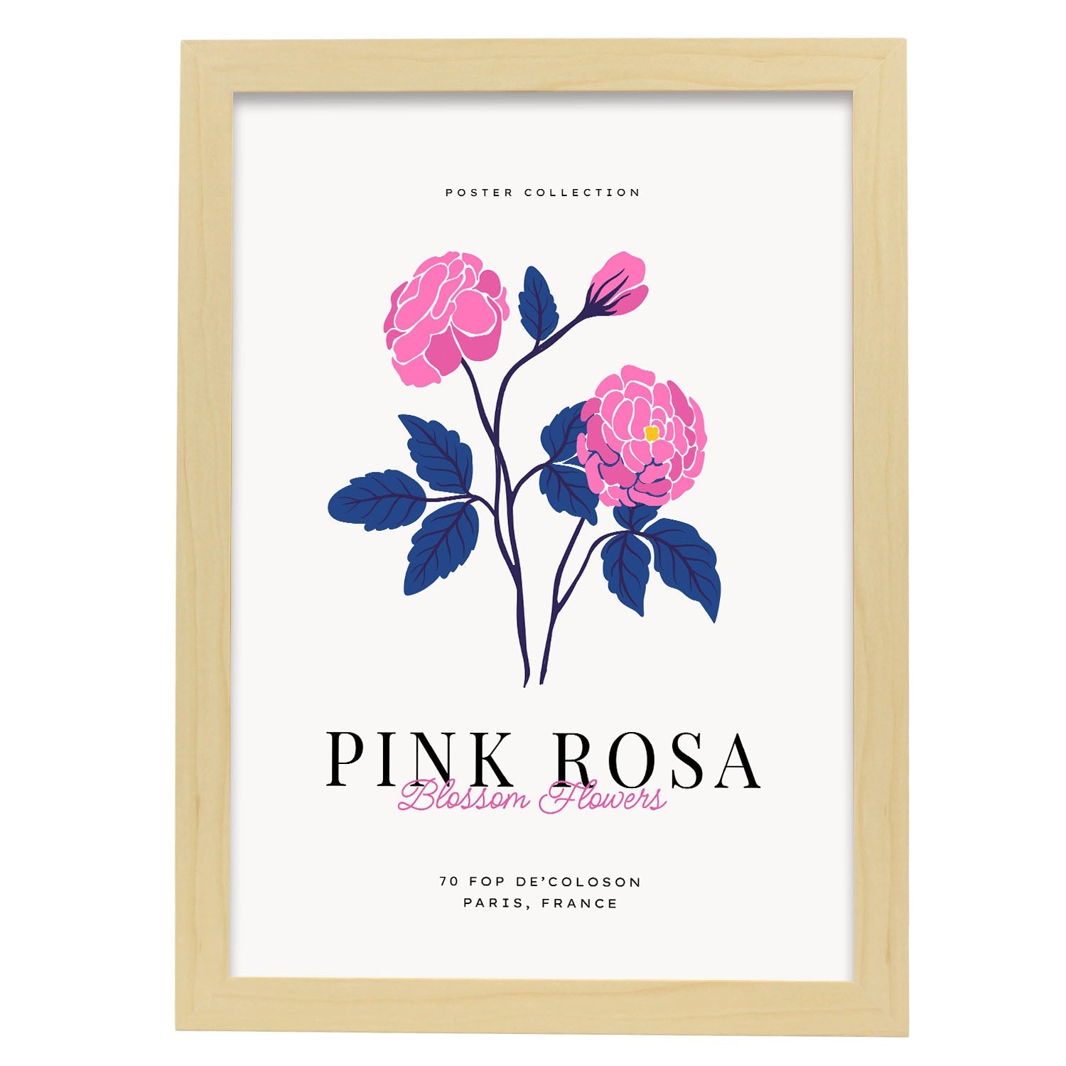 Pink Rose-Artwork-Nacnic-A3-Marco Madera clara-Nacnic Estudio SL